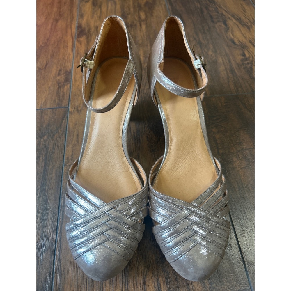 Frye Lisa Mary Jane Metallic Pewter Leather Strappy Caged Heel Womens 8.5 73260